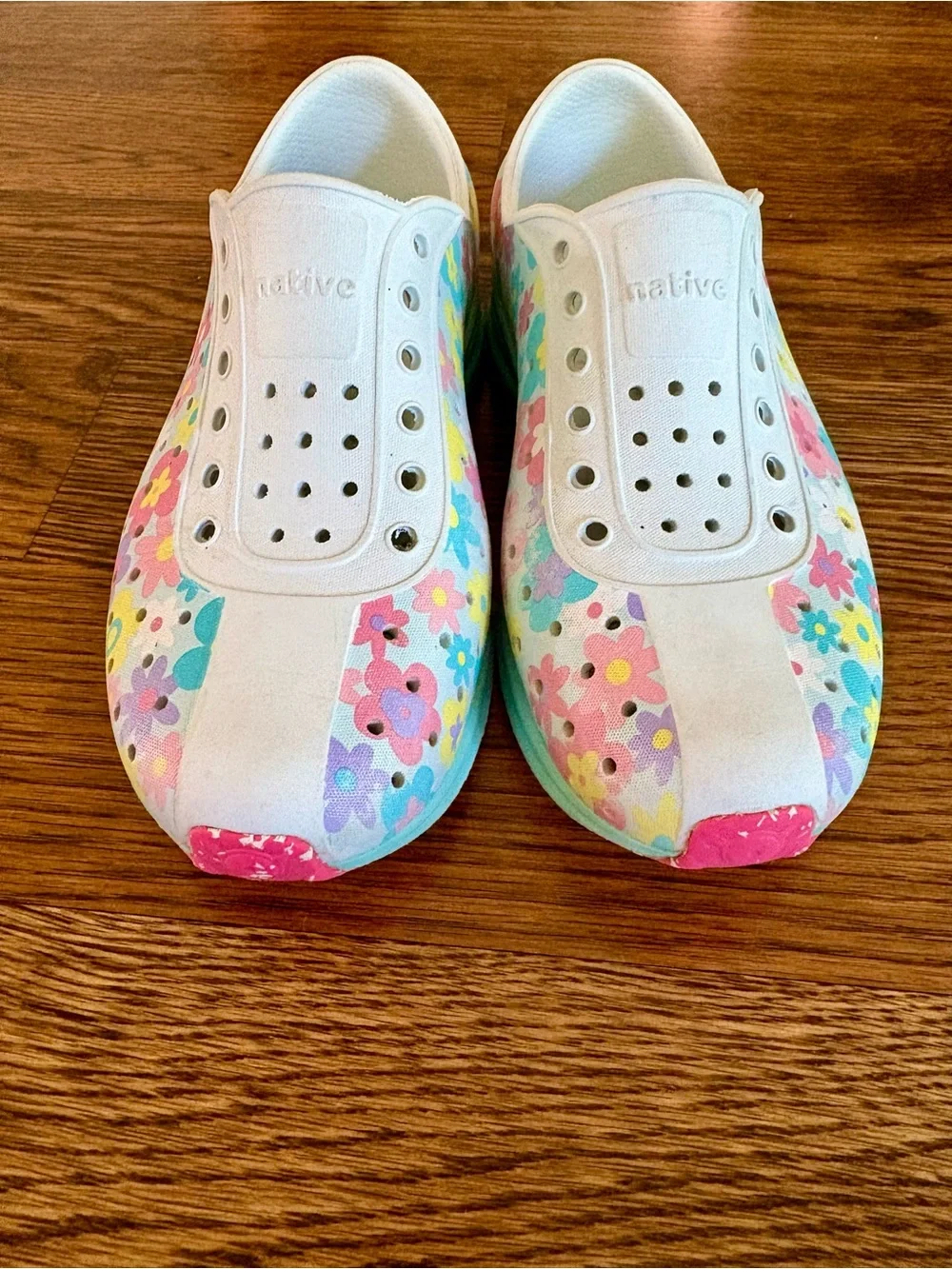 Native Robbie Kids White Floral Slip-On Water Shoes with Multicolor Accents